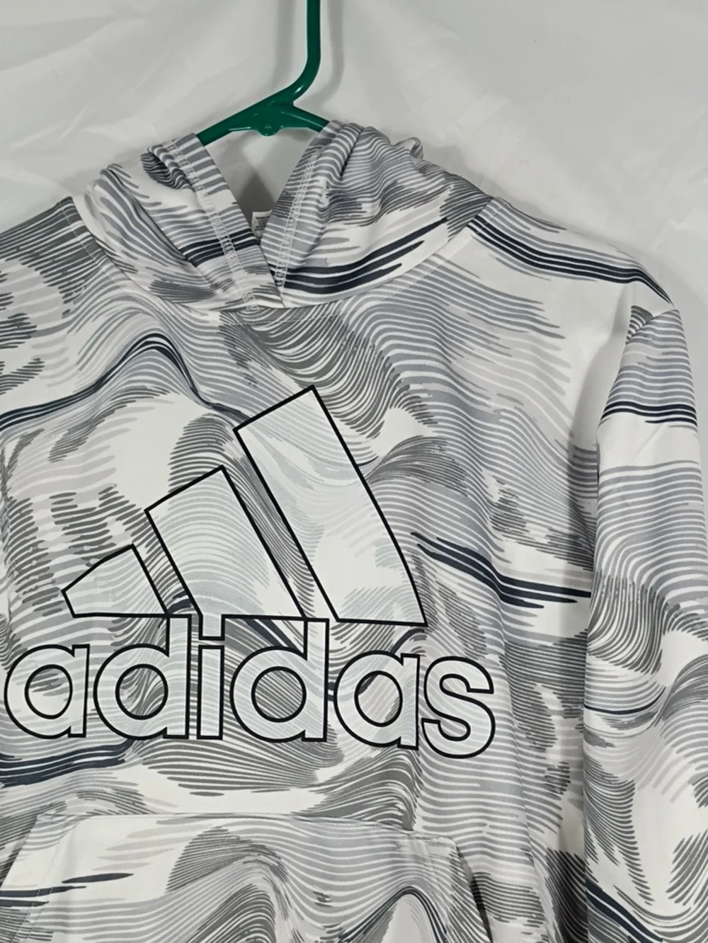 EUC Adidas Boys White Gray Swirl Hoodie Size Large 14/16 Winter Athleisure